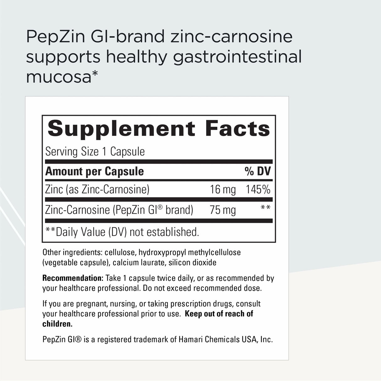 Integrative Therapeutics Zinc-Carnosine - Digestive & Gut Health Support* - GI Tract Supplement - Vegan, Gluten-Free & Dairy-Free - 60 Capsules (60 Servings)