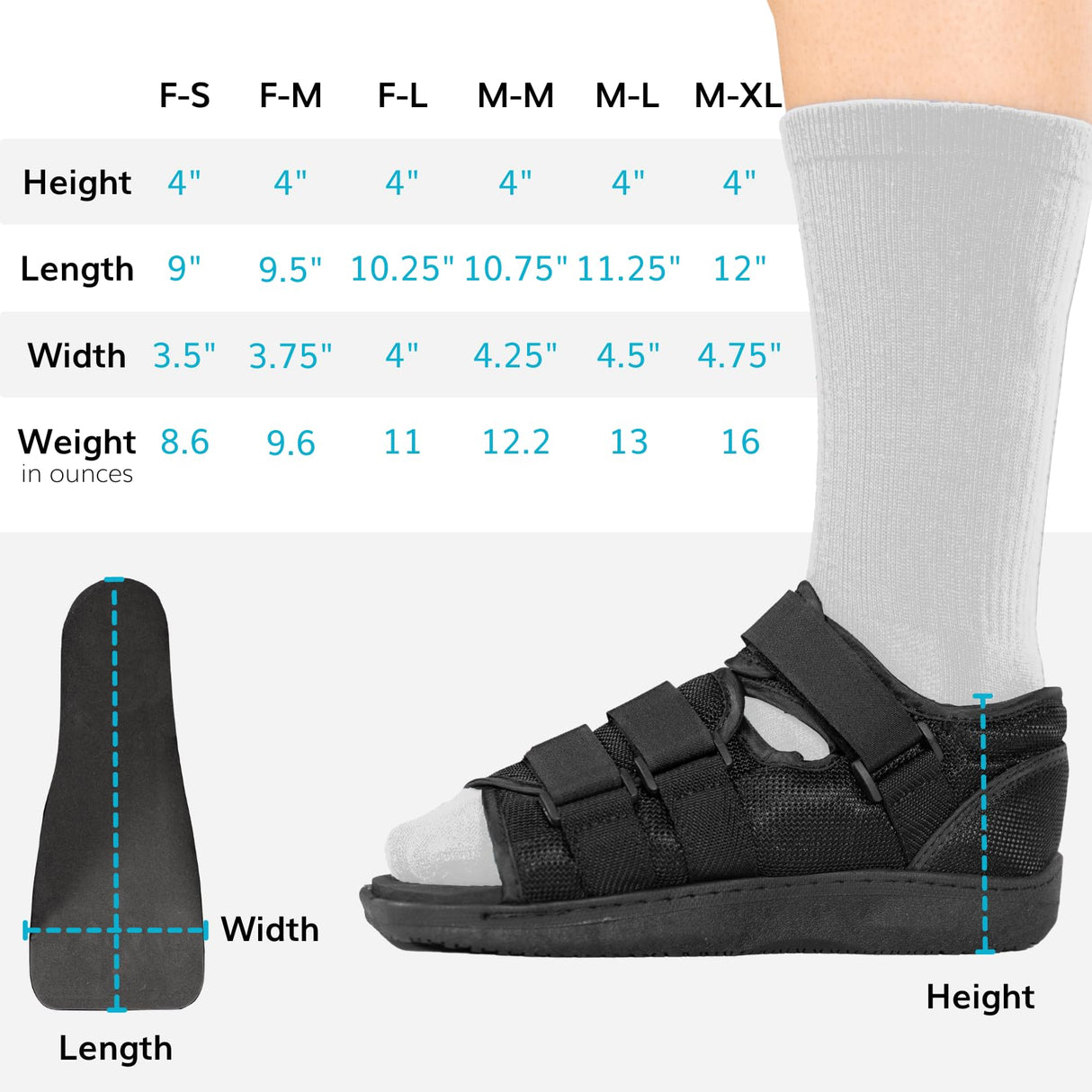 BraceAbility Post Op Shoe Foot Brace - Orthopedic Surgical Cast Shoe for Broken Toes, Injured Foot Protection, Stress Fracture Recovery Medical Boot for Men - FSA HSA Eligible (L - Male)