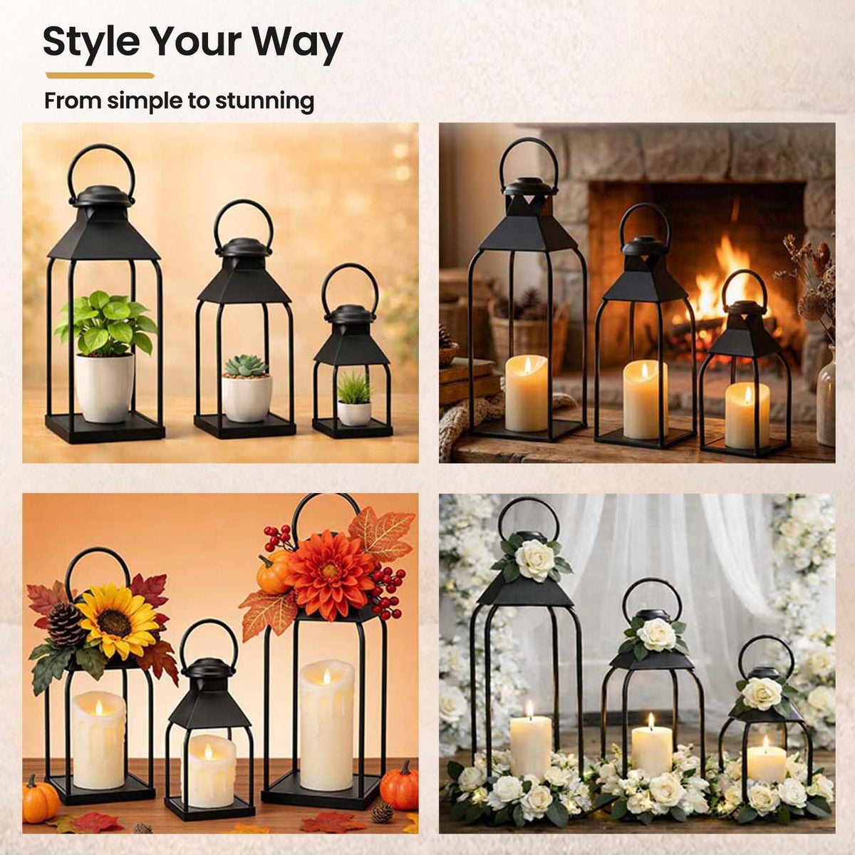Decorative Metal Lanterns Indoor Outdoor, Set of 3 Outdoor Candle Holder