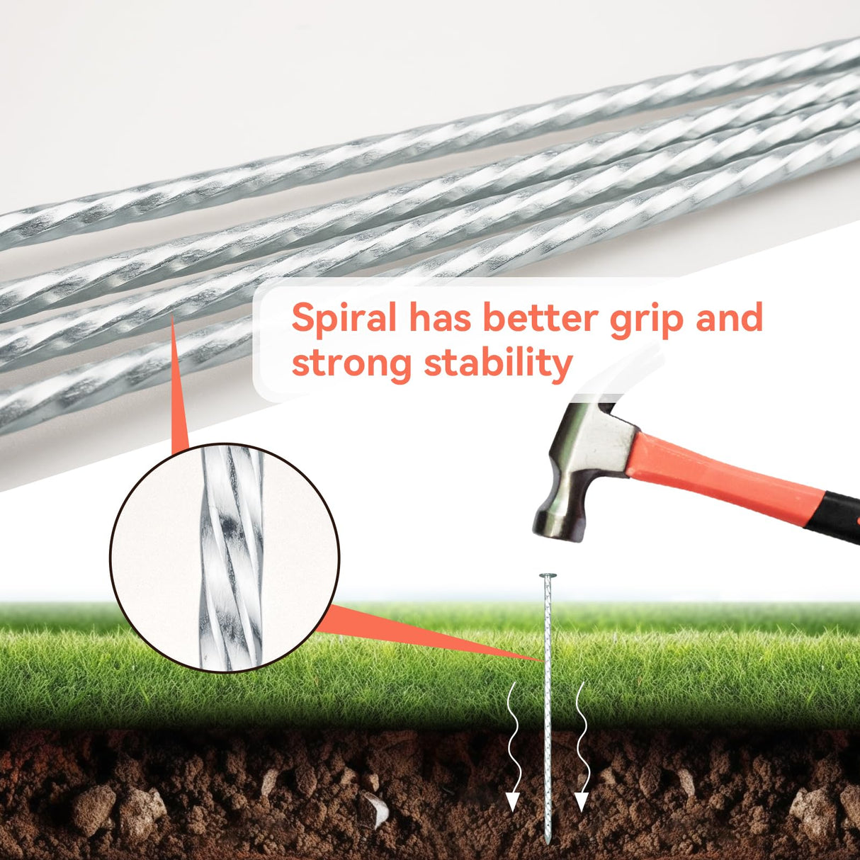 JPOIP 8" Heavy Duty Spiral Landscape Spikes - Solid Galvanized Metal Garden Stakes for Fixing Paver Edging, Weed Barriers, Artificial Turf, Tent and More (100 Pack)