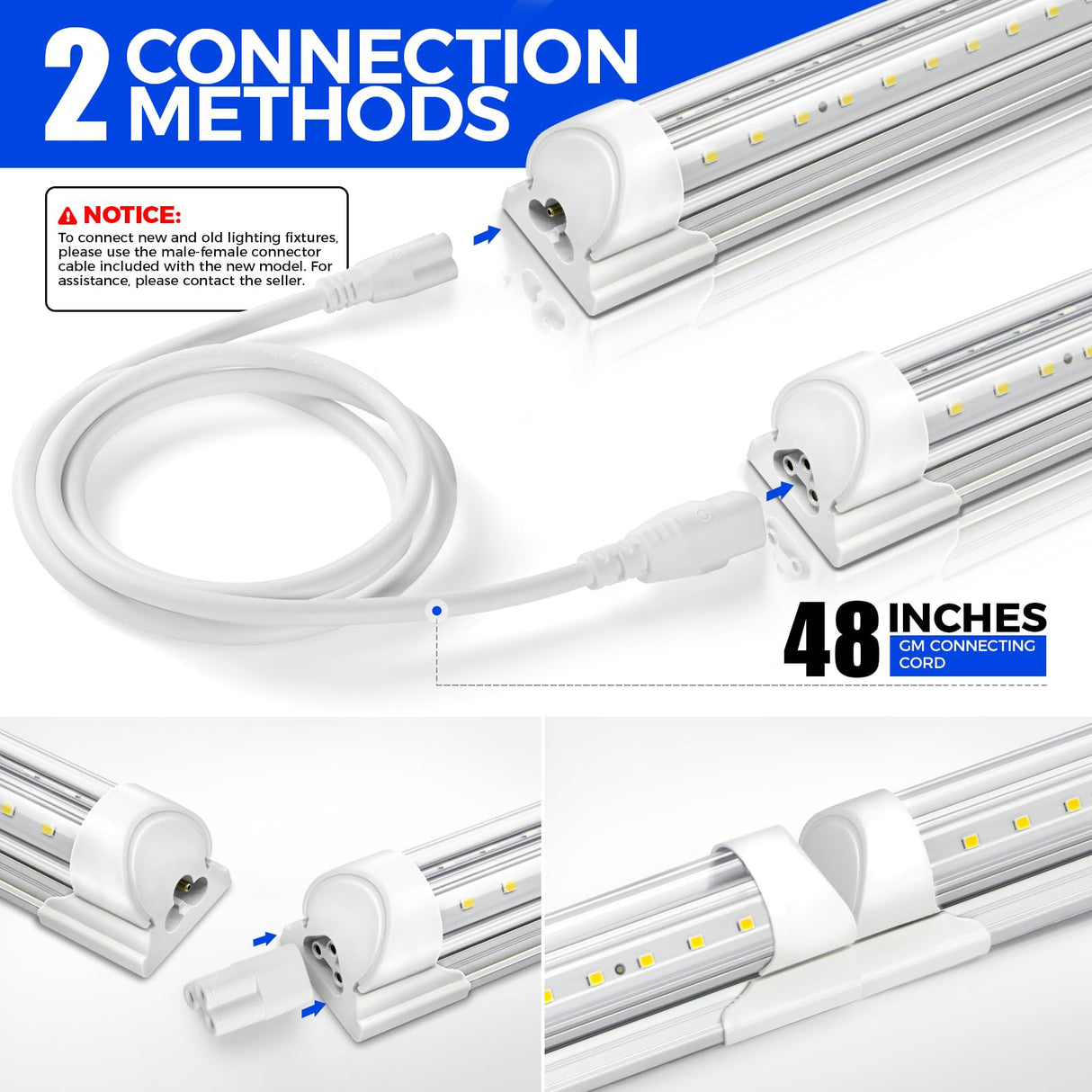 Barrina LED Shop Lights, 8FT 72W 10000LM 5000K, Daylight White, V Shape, Clear Cover, High Output, Linkable, T8 LED Tube Light, for Garage 8 Foot with Plug (Pack of 10)