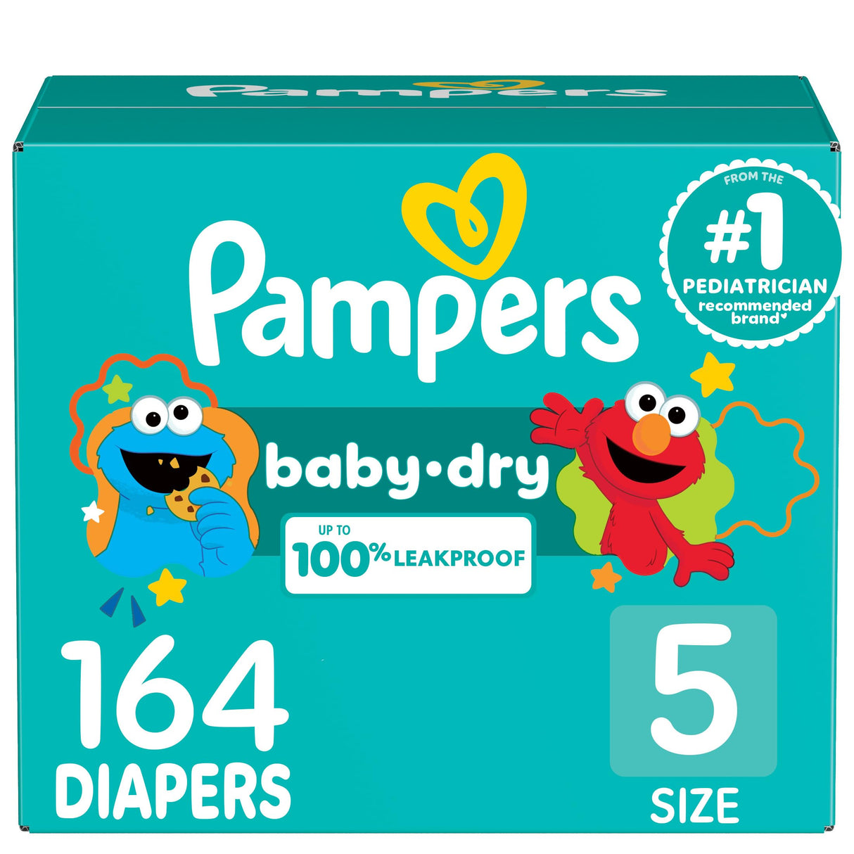 Pampers Diapers - Baby Dry - Size 5, 164 Count, Absorbent Disposable Infant Diaper (Packaging May Vary)