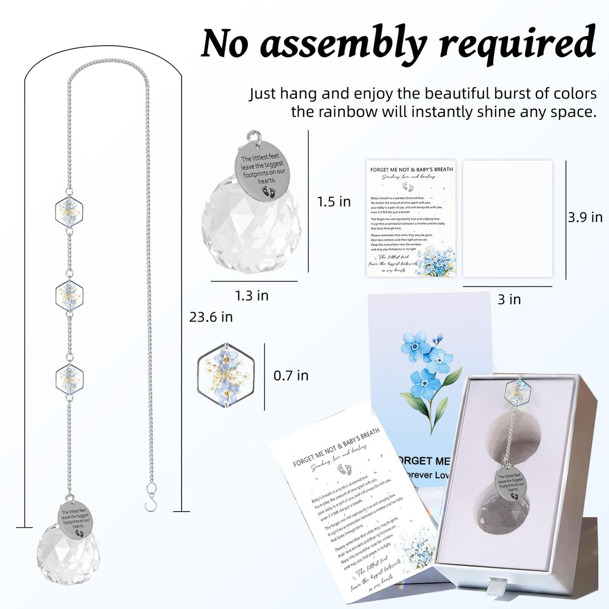 Althgr Miscarriage Memorial Suncatcher Gifts for Mothers Dad, Handmade Forget Me Not Baby's Breath Pressed Flower Miscarriage Ornament, Bereavement Remembrance Gift for Loss of Baby (Blue White)