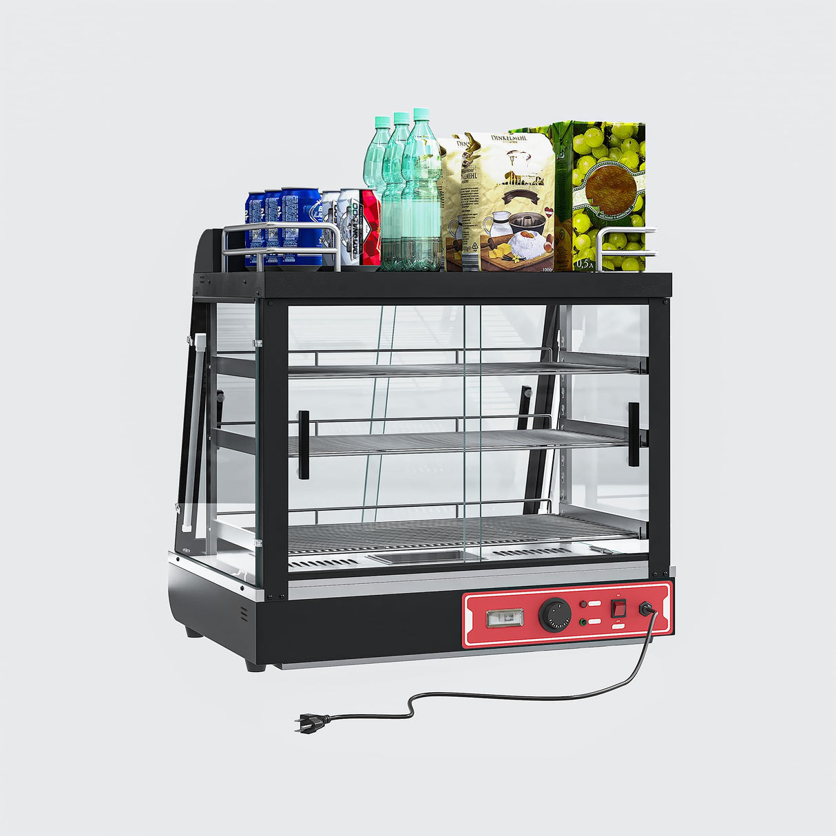 27 inch Countertop Food Warmer Display Case, 3-Tier Commercial Food Warmers with Top Rack for Milk/Bottles for Pizza/Pretzel, 3-Color Lighting, w/Thermometer for Cafeteria Kitchen Restaurant