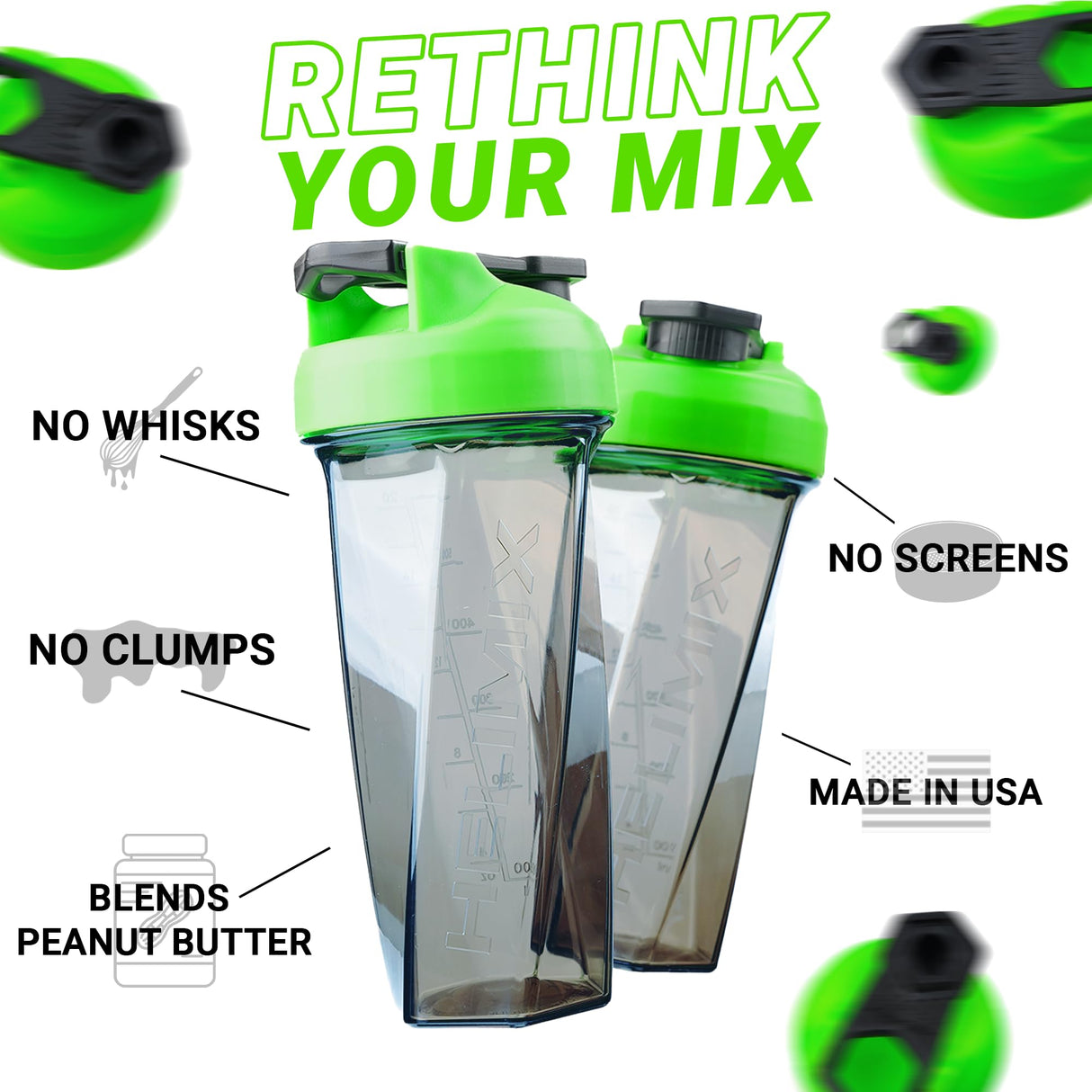 HELIMIX 2.0 Vortex Blender Shaker Bottle Holds upto 28oz | No Blending Ball or Whisk | USA Made | Portable Pre Workout Whey Protein Drink Shaker Cup | Mixes Cocktails Smoothies Shakes | Top Rack Safe