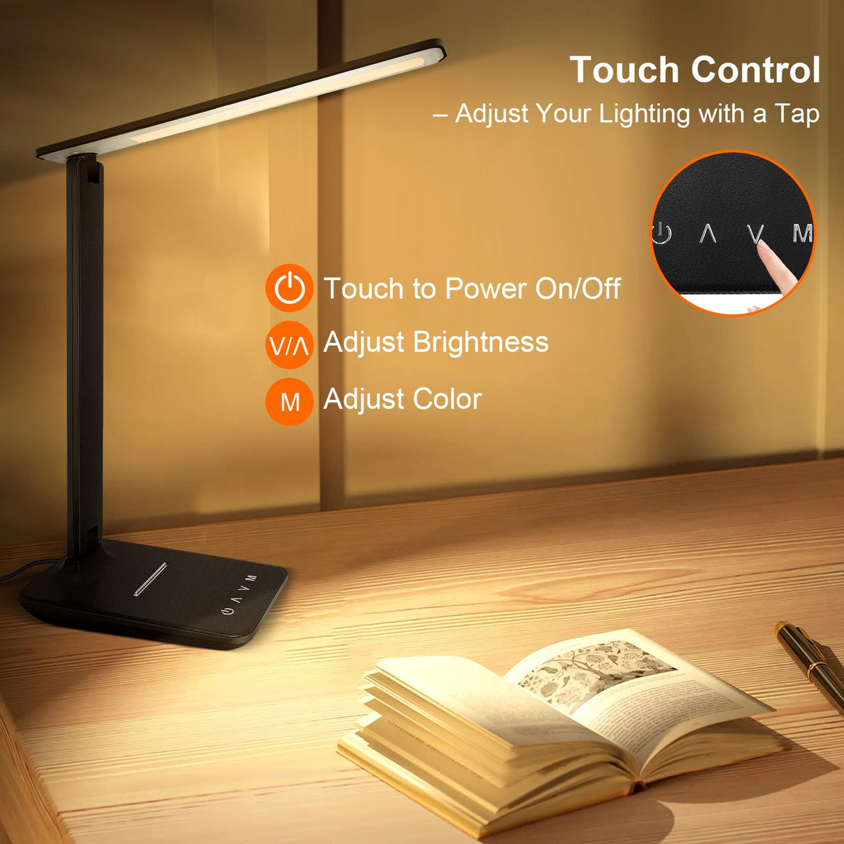LED Desk Lamp for Office Home, Bright Desk Light with USB Charging Port, Adjustable Dimmable Desk Lamps 5 Modes 5 Brightness, Touch Study Lamp for Nail, Craft, Puzzle, Sewing, Study, White Pro
