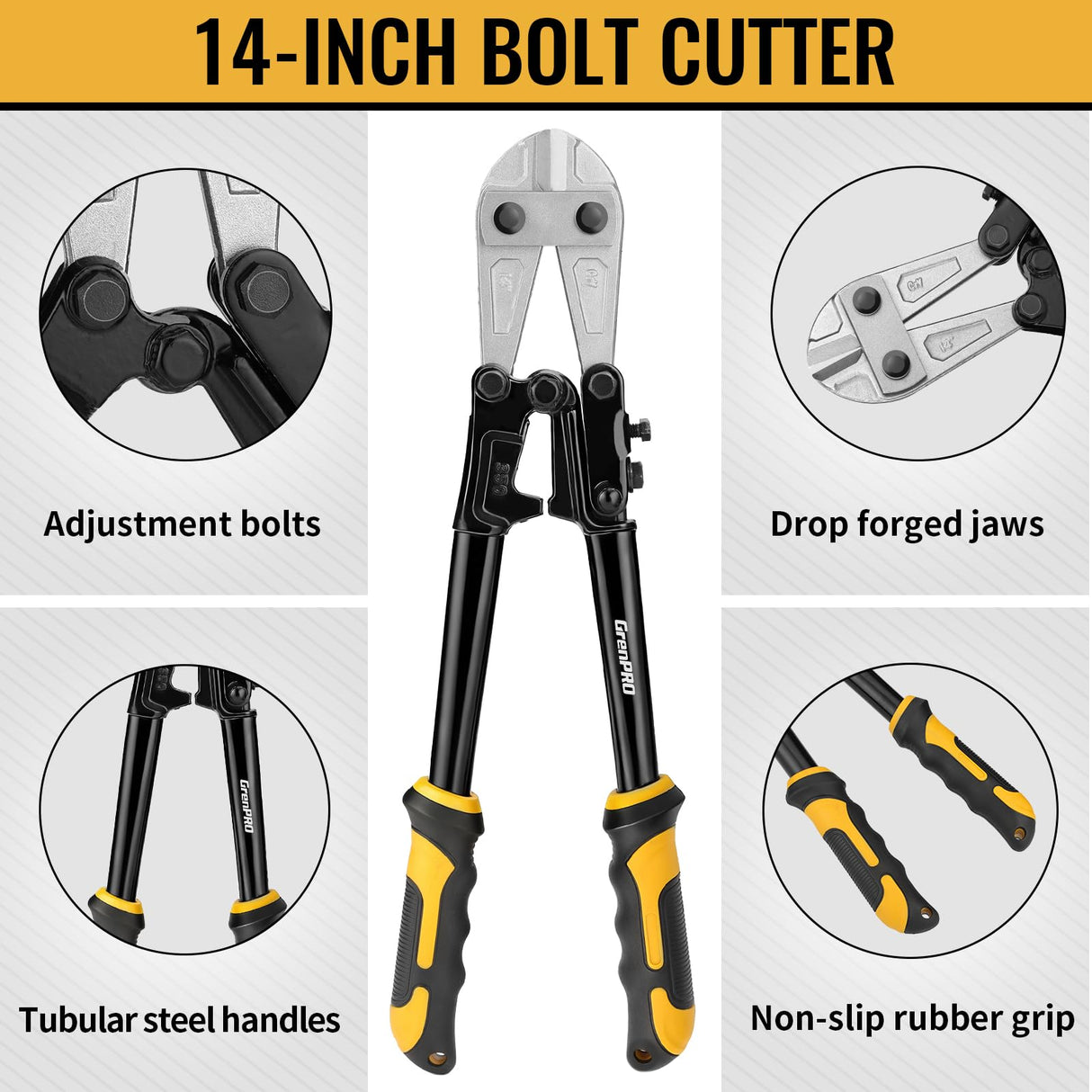 GRENPRO 3-Piece Bolt Cutter Pliers Set, 14" Heavy Duty Bolt Cutter, 8" Mini Wire Cutter, 8" Cable Cutter with Carrying Bag, Cr-V Blade for Metal, Key, Lock, Craft & Hard Wire, Screw, Chains Hand tool