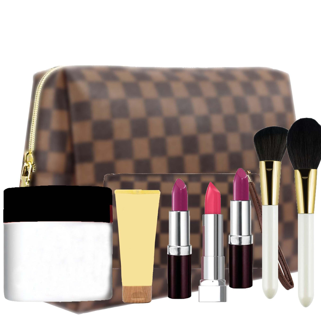 BAGCRAZY Makeup Bag, Cosmetic Bag, Portable Leather Large Checkered Makeup Bag, 2 Pack Large Capacity Travel Cosmetic Bag for Women, Lightweight Design and Waterproof Toiletries Bag Christmas Gifts