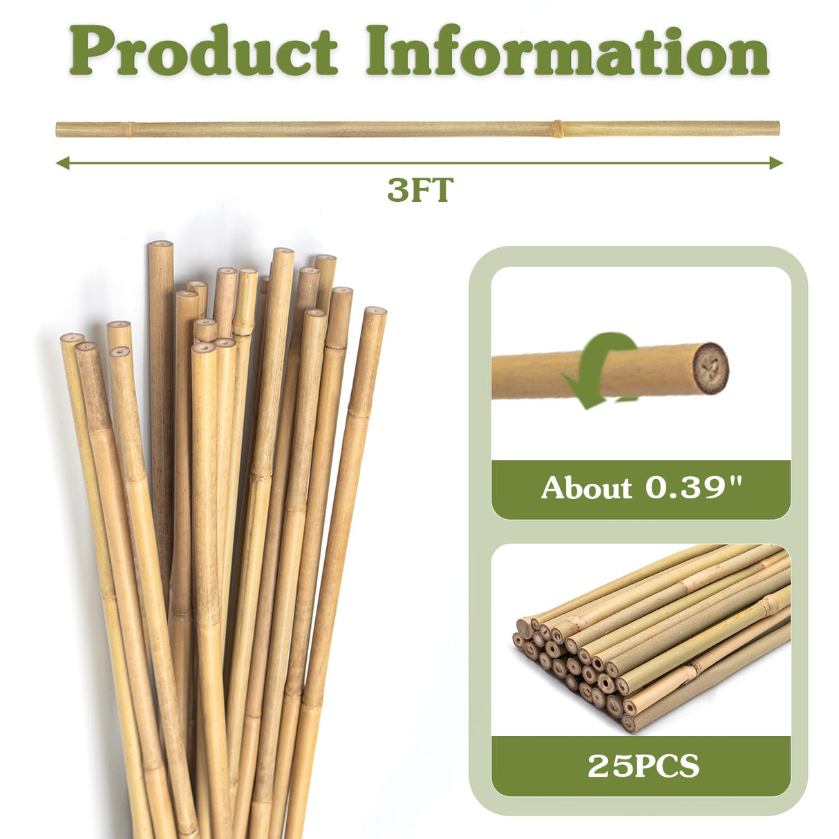Plant Stakes 3FT, Natural Bamboo Stakes, 25Pcs Sturdy Bamboo Garden Stakes