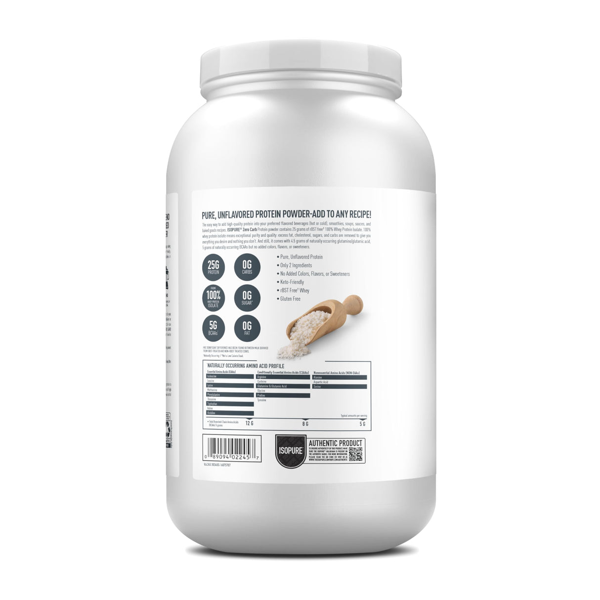 Isopure Protein Powder, Whey Protein Isolate Powder, 25g Protein, Zero Carb & Keto Friendly, No Added Colors/Flavors/Sweeteners, Flavor: Unflavored 3 Pound (Packaging May Vary)