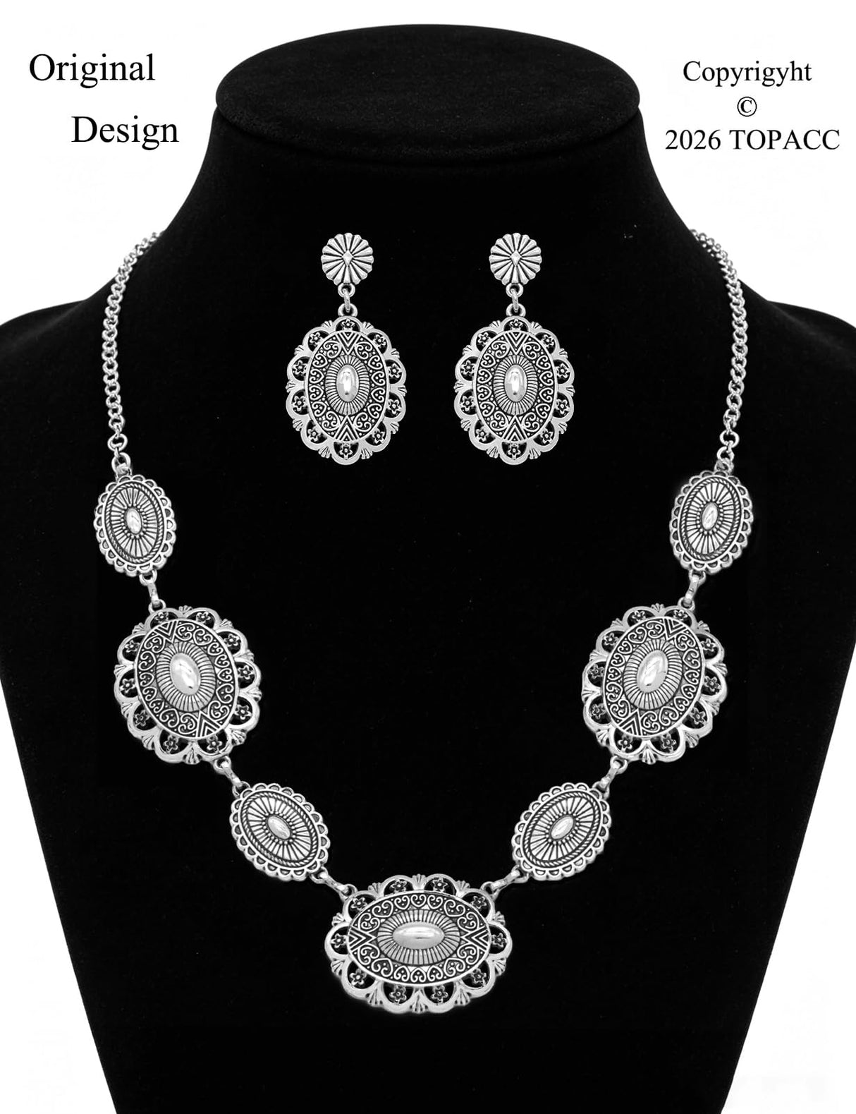 TOPACC Western Jewelry Set for Women Metal Vintage Western Necklace with Earrings Cowgirl Jewelry for Country Concert Outfit