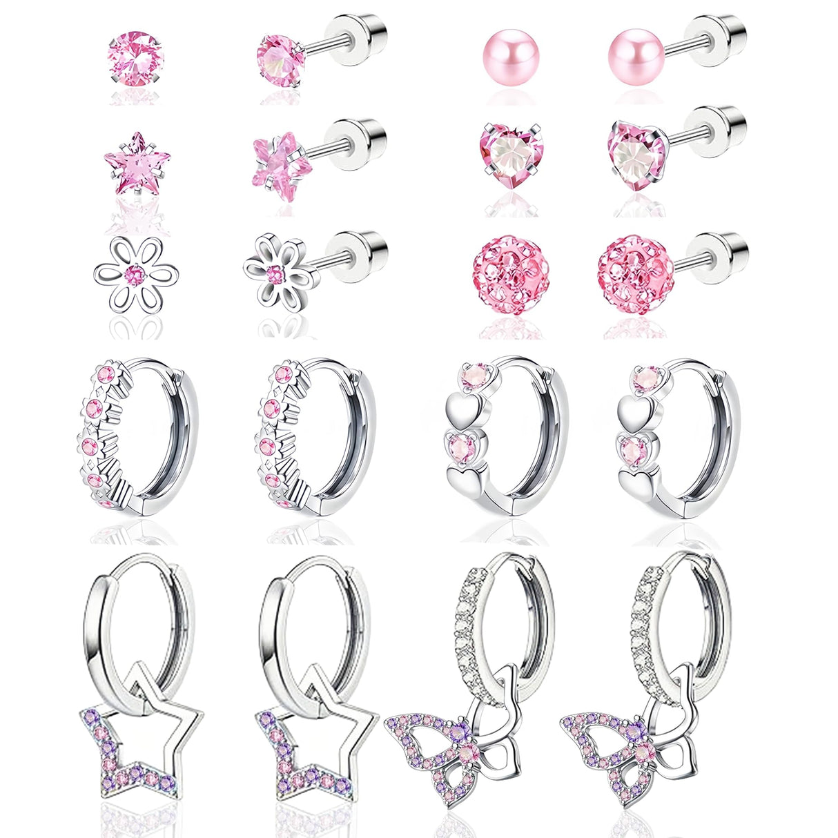 LOFITOR Hypoallergenic Screw Back Stud Hoop Dangle Earrings Set For Girls