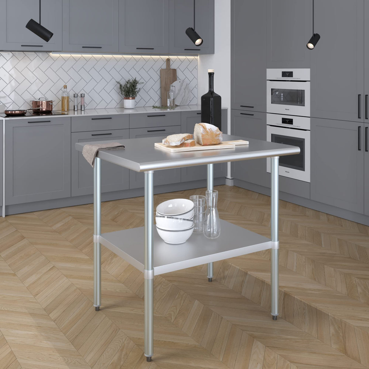 AmGood 30 in. x 36 in. Stainless Steel Work Table | Metal Kitchen Food Prep Table | NSF
