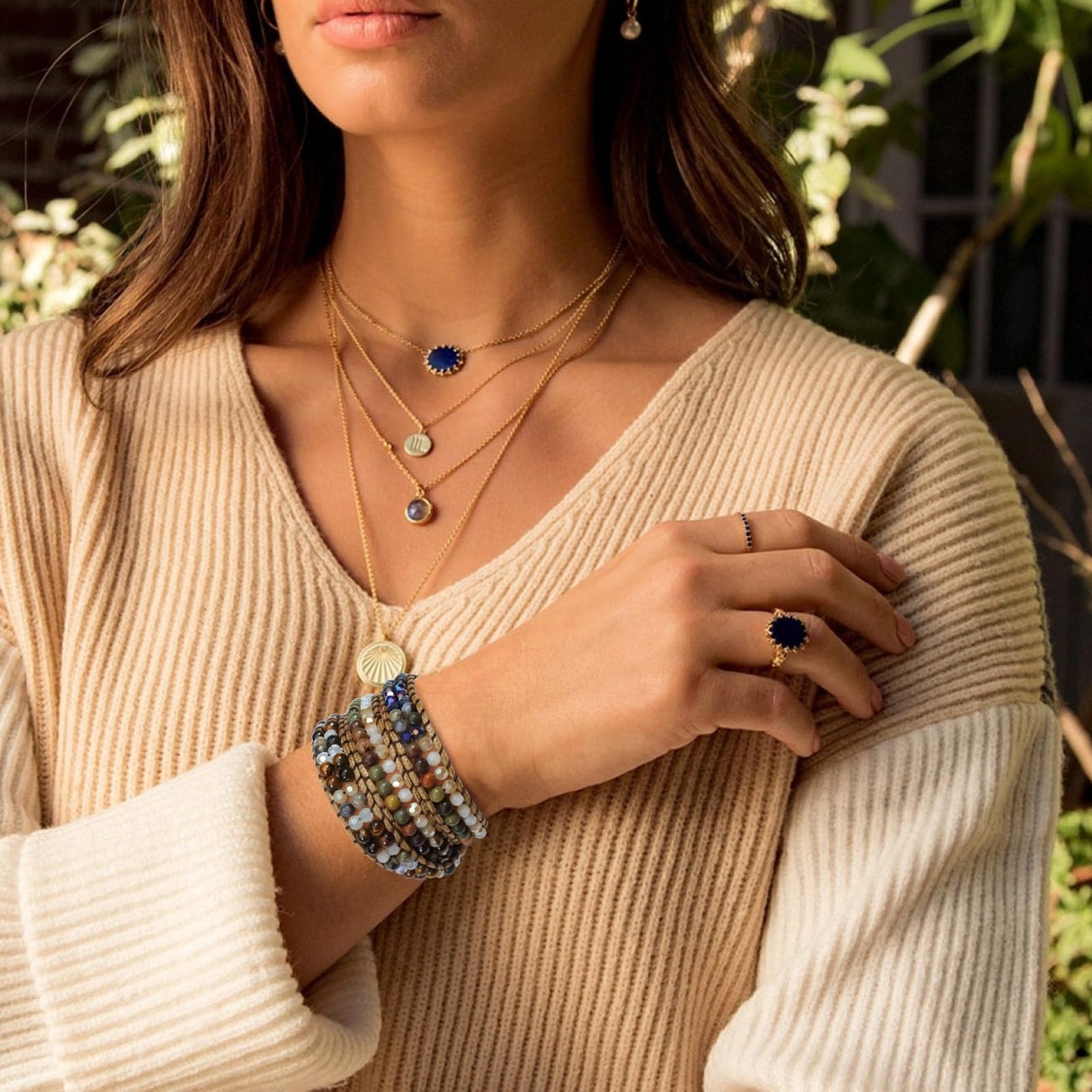 JR.DM Boho Beaded Bracelets for Women - Handmade Adjustable Crystal Natural Stone Bead Wrap Bracelets, Bohemian Jewelry Braided for Unique Birthday Gifts