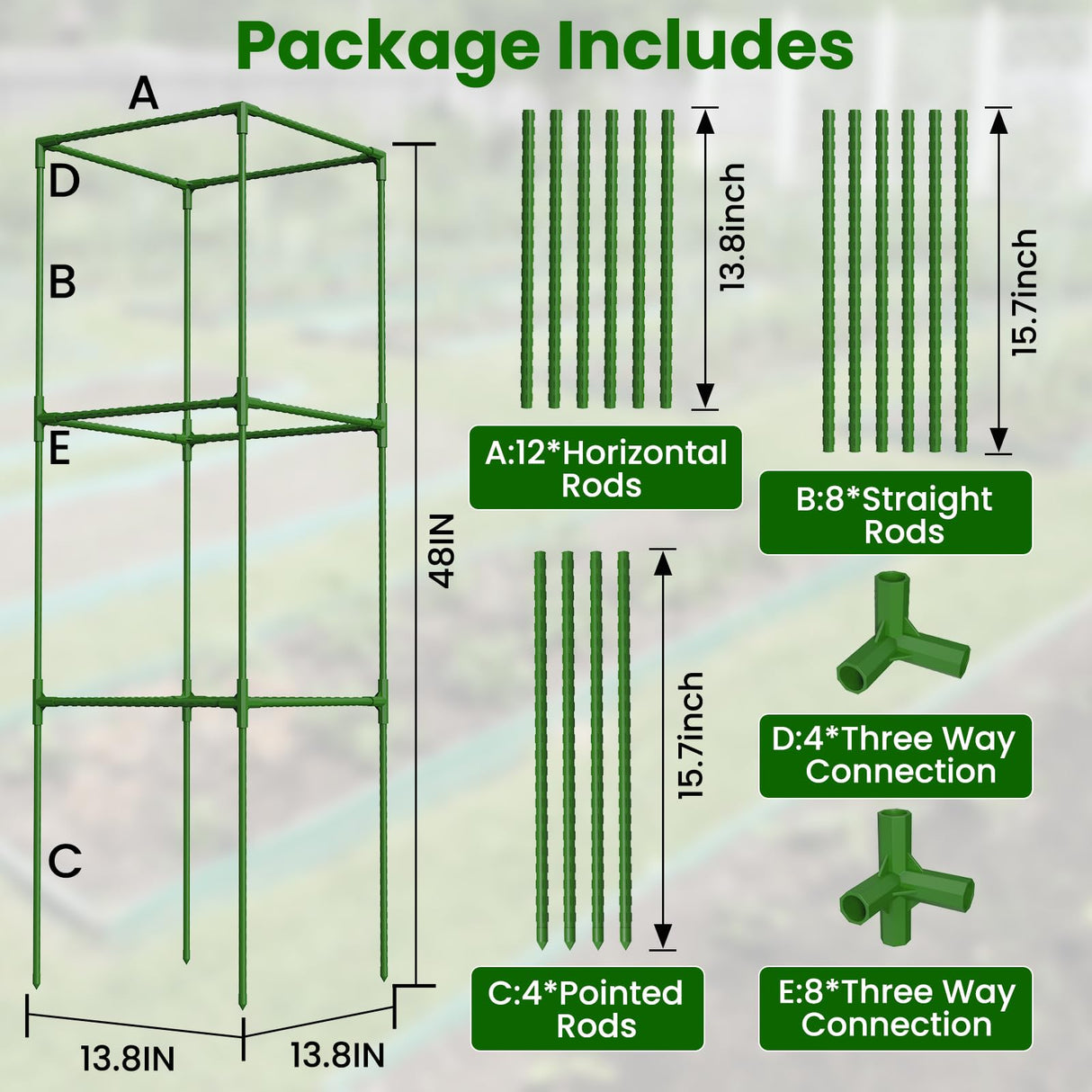 3 Pack Tomato Cages, 48'' Tall Tomato Plant Stakes Support for Raised Garden Bed Tomato, Square Trellis Cages for Garden Climbing Vegetables Flowers Fruits