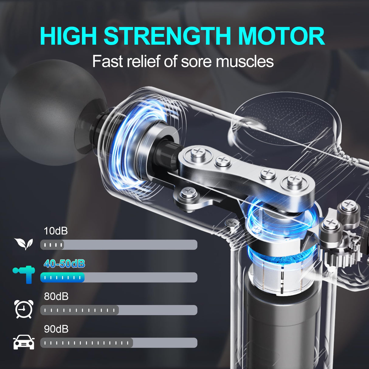 LEERCON Massage Gun Deep Tissue,Small Travel Percussion Massage Gun with 4 Massage Heads 6 Speeds for Relieving Muscle Soreness for Office Gifts for Him(Blue)