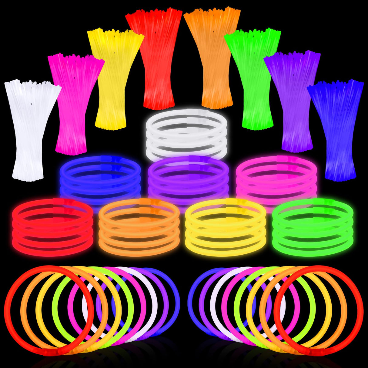 Genuvi 400 Pack Glow Sticks Bulk Party Favors 8" Glow in the Dark Party Supplies Neon Party Decorations for Adults Kids Light Up Glow Bracelets Necklaces Birthday Wedding Halloween Christmas Easter