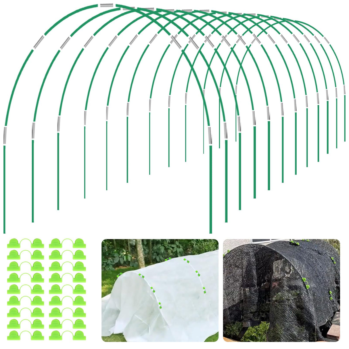 Hoyejyou 72Pcs Garden Hoops for Raised Beds Wide, 12 Sets of 8Ft Greenhouse Hoops Grow Tunnel, Rust-Free Fiberglass Hoops Frame for Row Cover Netting Shade Cloth DIY Garden Stakes Supplies