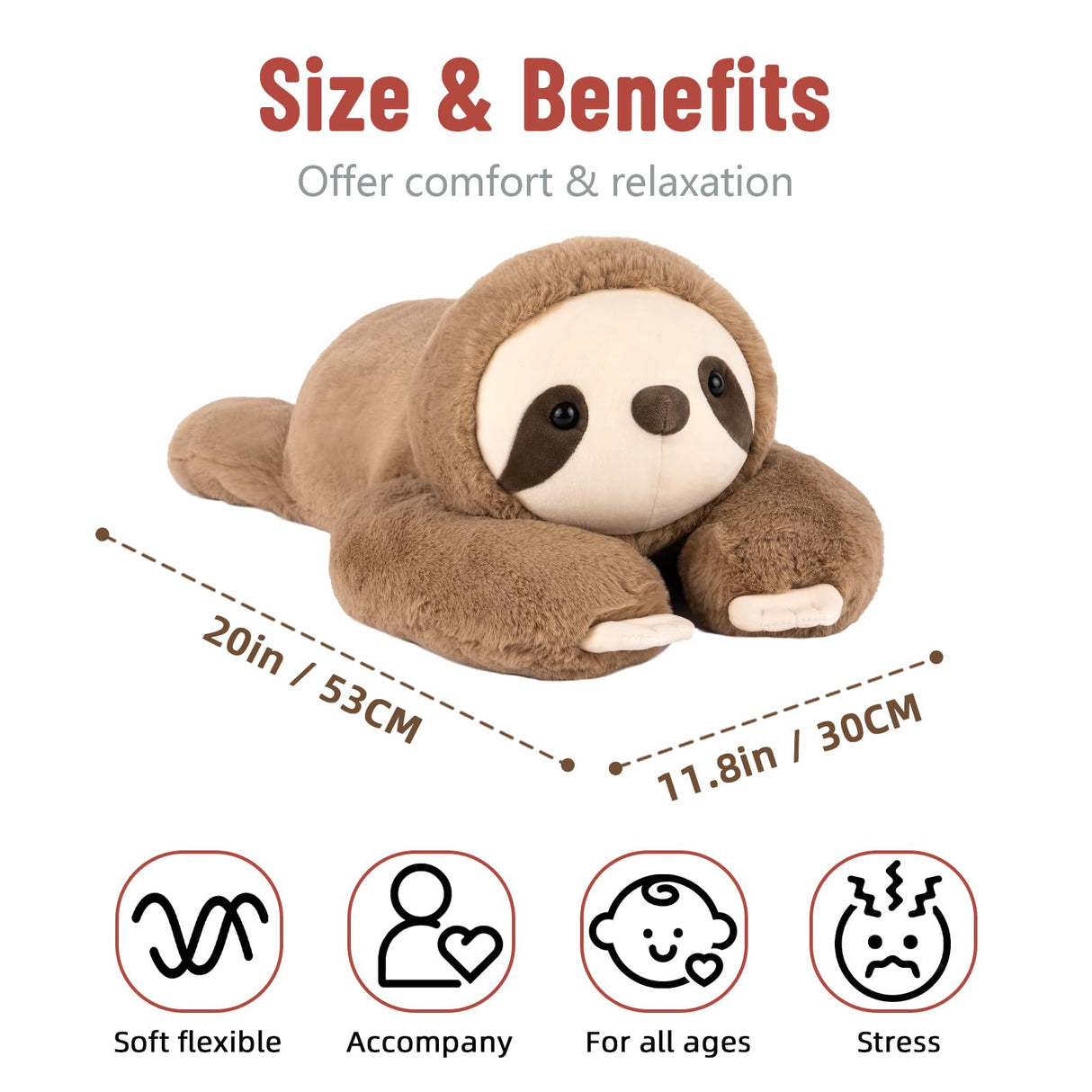 Niuniu Daddy 20" | 3.3 Pound Weighted Sloth Stuffed Animals for Adults & Kids & Baby, Large Brown Sloth Weighted Lap Animals Plush, Cute Weighted Stuffy Toy as Gift for Christmas Birthday Holidays