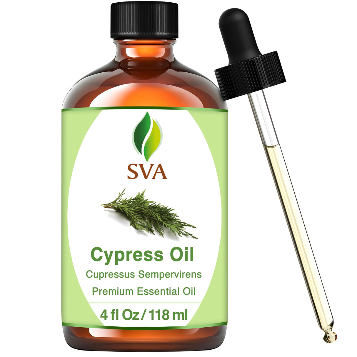 SVA Cypress Essential Oil – 4 Fl Oz – 100% Natural Cypress Oil - for Diffuser, Hair Care, Face, Skin Care, Aromatherapy, Scalp and Body Massage, Soap and Candle Making – with Dropper
