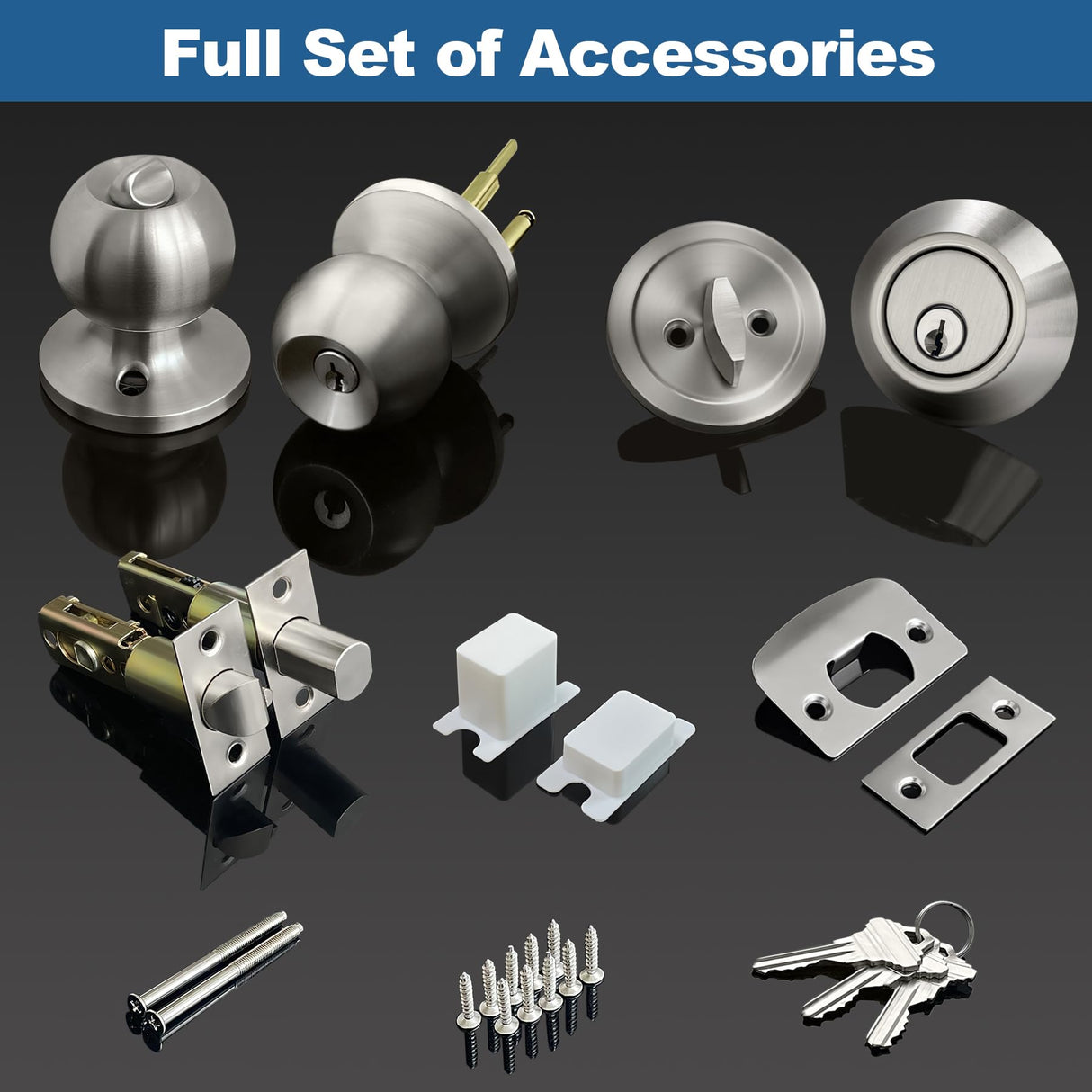 BESTTEN Keyed Same Exterior Door Knob and Single Cylinder Deadbolt Combo Set, Keyed Alike Entry Door Knobs with Lock and Keys for Entrance and Front Door, Satin Nickel