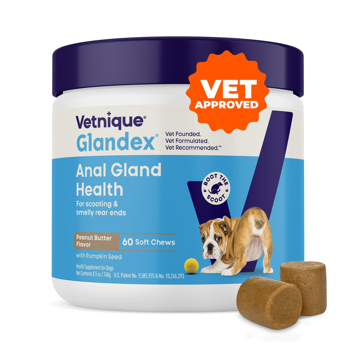 Vetnique Glandex for Dogs Anal Gland Chews 60ct Pumpkin + Digestive Enzymes