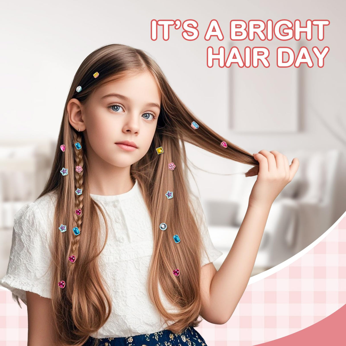 Yoloflix Hair Gem Stamper Kit,Bling Hair Jewels for Girls, Hair Styling Tool with Reusable Shining Diamonds, Christmas Birthday Arts & Crafts Gift for 5-12 Year Old Girl