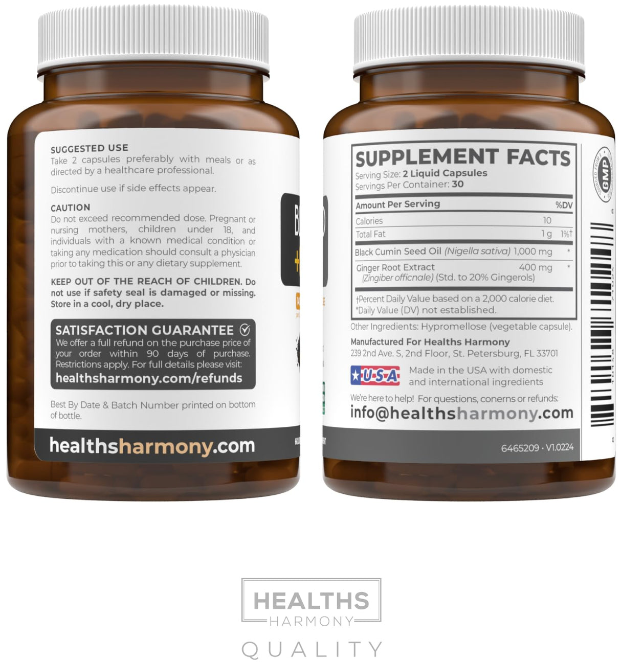 Cold-Pressed Black Seed Oil Capsules - Vegan Non-GMO Nigella Sativa Black Seed Oil Supplement with Ginger Extract for Wellness & Digestive Health Support - Gingerol & Thymoquinone-Rich (1 Month)