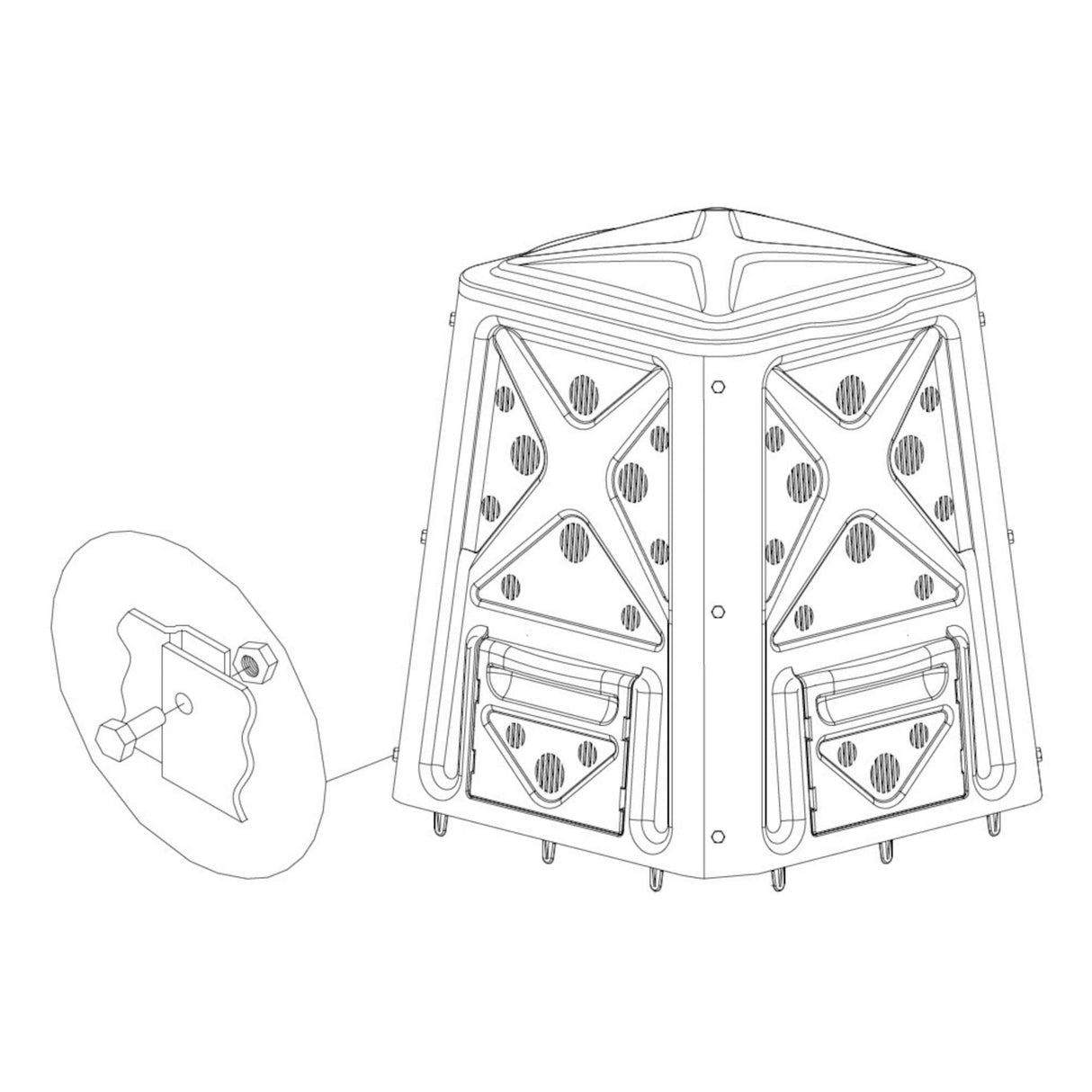 Redmon Outdoor Compost Bin with Lift Off Lid, 4-Door Access & Vent Holes, 65 Gallon, Black - Composting Bin Container for Kitchen Food Waste Recycling