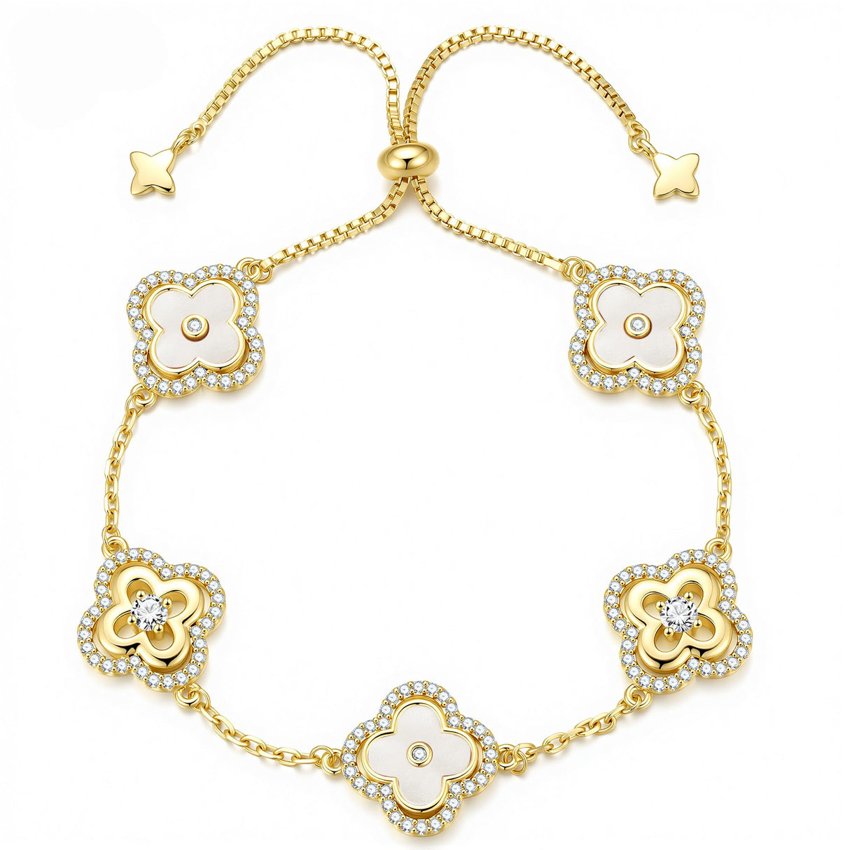 Turandoss 14K Gold Plated White Clover Bracelet for Women Jewelry Gifts