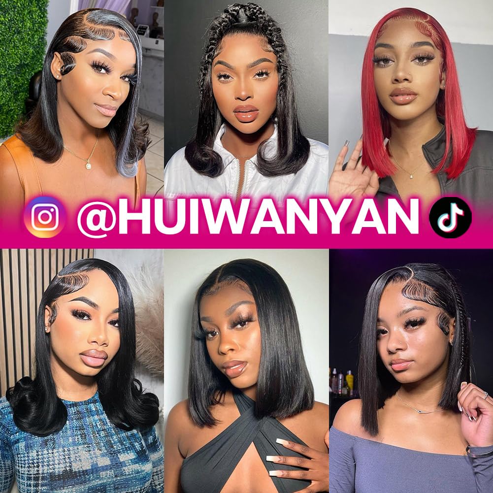HUIWANYAN Bob Wig Human Hair 13x4 HD Lace Front Wig Glueless Wigs Human Hair Pre Plucked Short Bob Lace Front Wigs Human Hair For Black Women Nature Hairline 180% Density 14 Inch