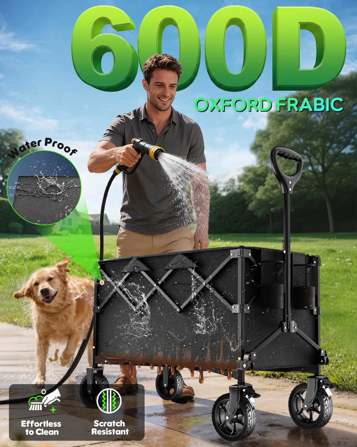 40" Extra Large Collapsible Wagon Cart 550 lbs Capacity Big Wheels
