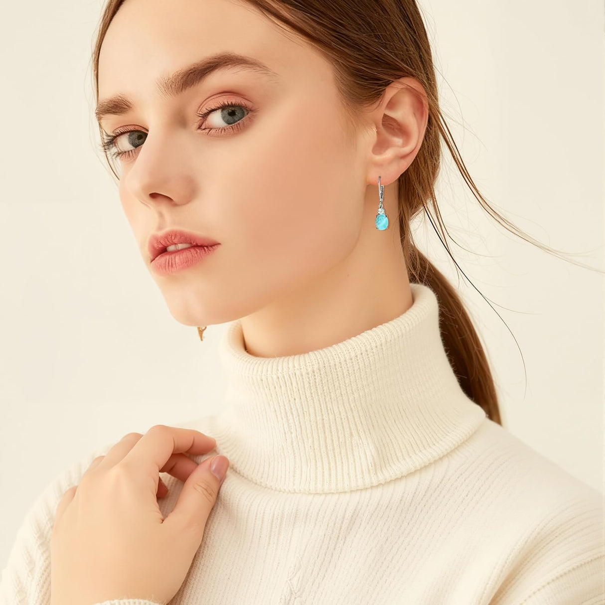 Larimar Dangle Earrings,925 Sterling Silver Gemstone Larimar Drop Earrings for Women