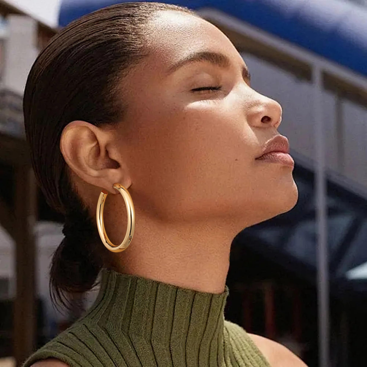 Gacimy Chunky Hoop Earrings for Women 14K Gold Plated, 925 Sterling Silver Post Hoops for Women, 50mm Yellow Color Big Earrings