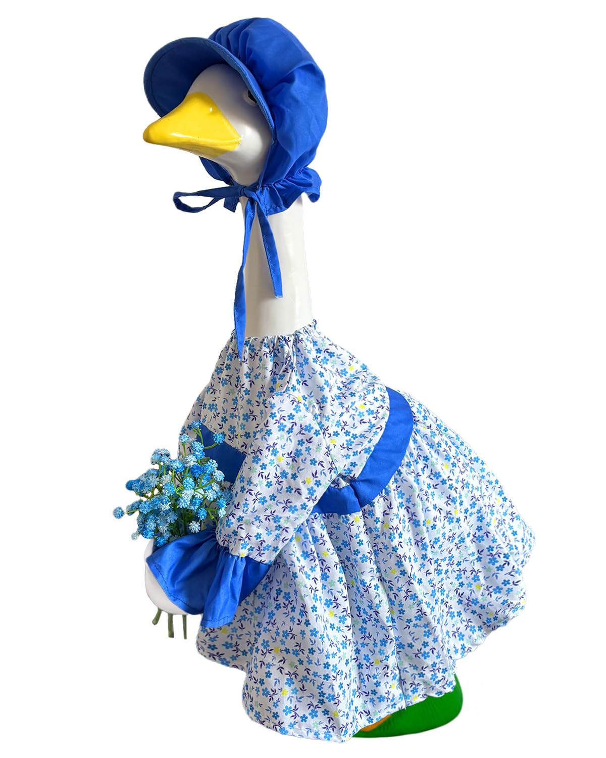 GigaCircle Spring Porch Goose Lady Outfits with Artificial Flowers - 23" Floral Dress Lawn Geese Clothes with Hat, Cute Porch Goose Summer Outfits for Patio Garden Decor, Best Gift for Mom Grandma