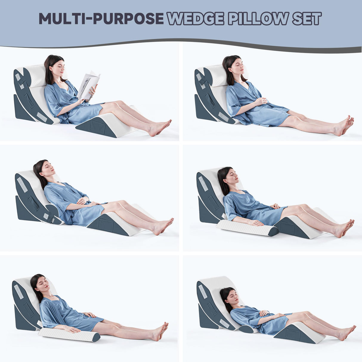 Yojoker 4PCS Orthopedic Bed Wedge Pillow Set for Sleeping, Post Surgery Foam Pillow for Body, Back and Leg Pain Relief, Triangle Adjustable Support Pillow - Acid Reflux Sleeping Pillows Navy