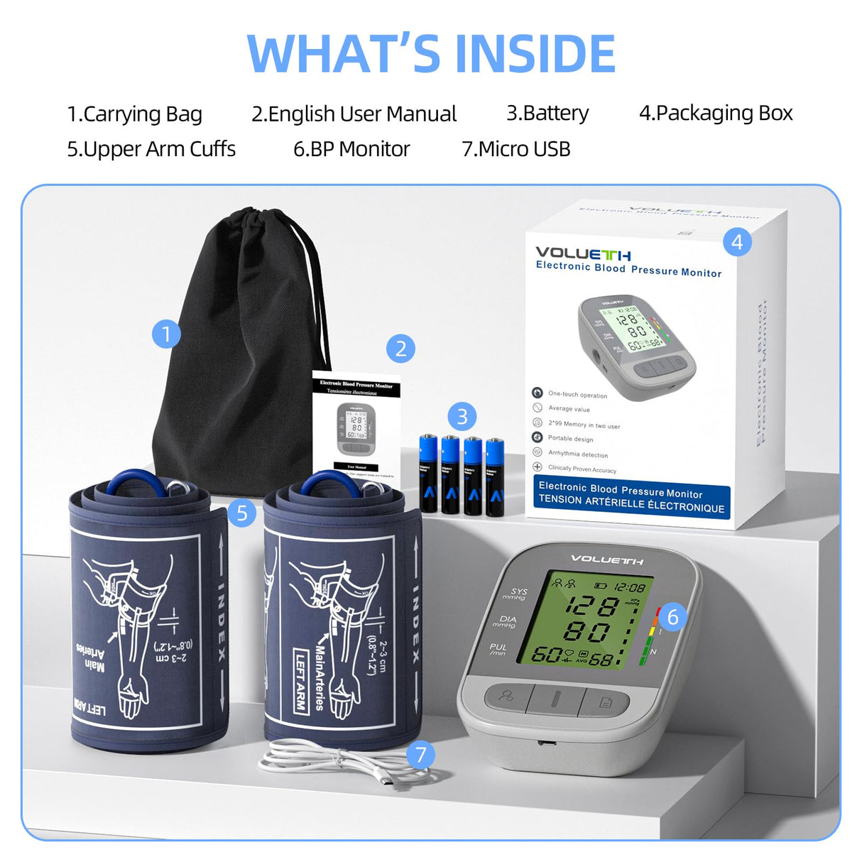 VOLUETH Pediatric Blood Pressure Cuff, Blood Pressure Monitor for Kids & Adult, Small Cuff 7"-9",Medium/Large Cuff 9"-17",Perfect for Health Monitoring