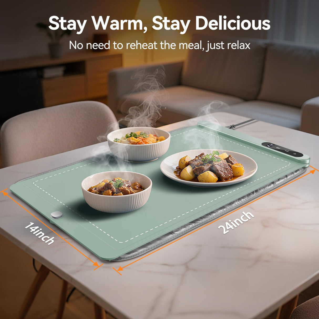Food Warming Mat for Parties Buffet, Upgrade Graphene Heating Film, Electric Warming Tray with 6 Temp Settings | 6H Timer, Portable Roll Up Food Warming Mat with Heat Insulation, Green, 24x14 inch