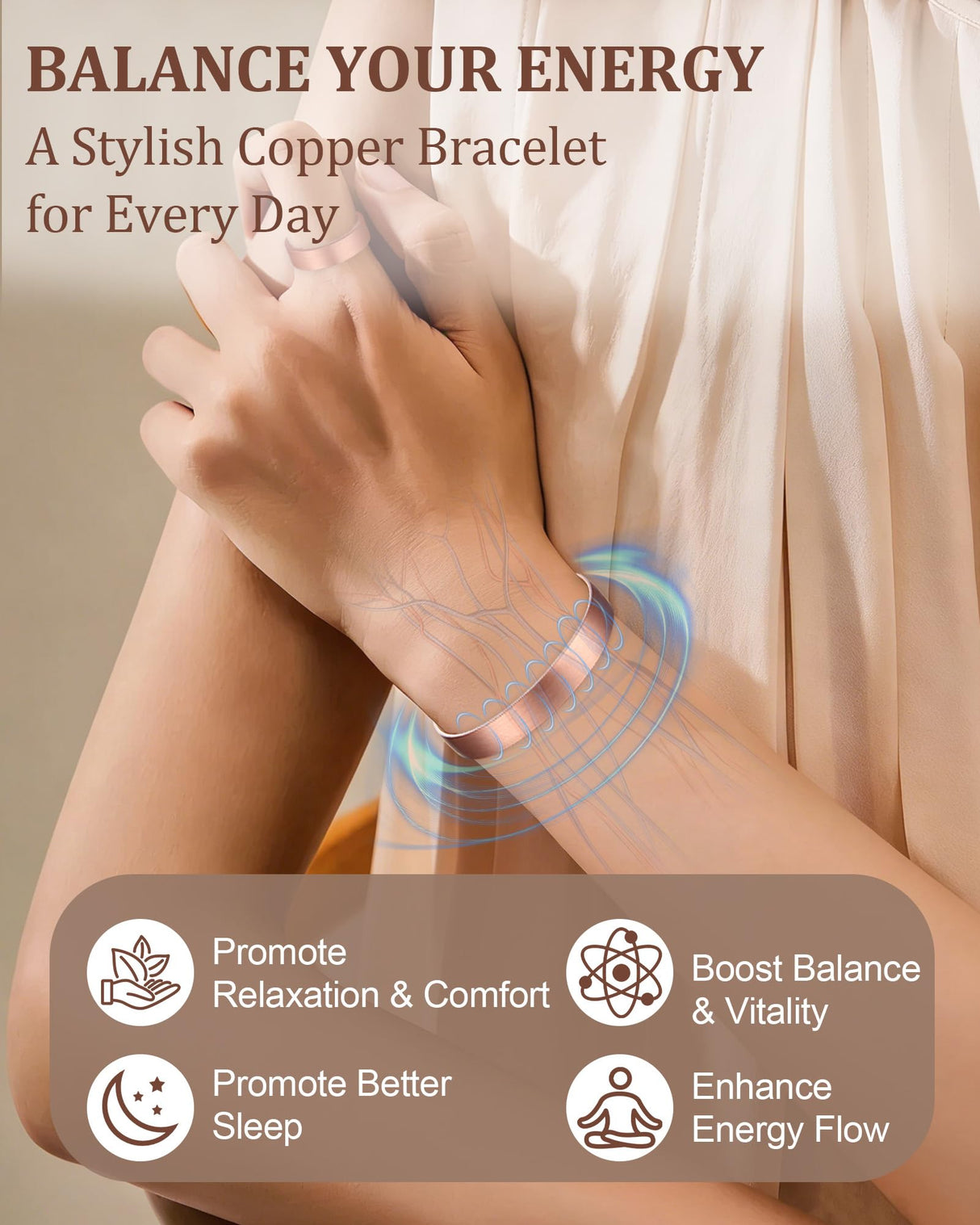 BioMag Pure Copper Bracelet & Ring for Men Women, Handmade Tibetan Style