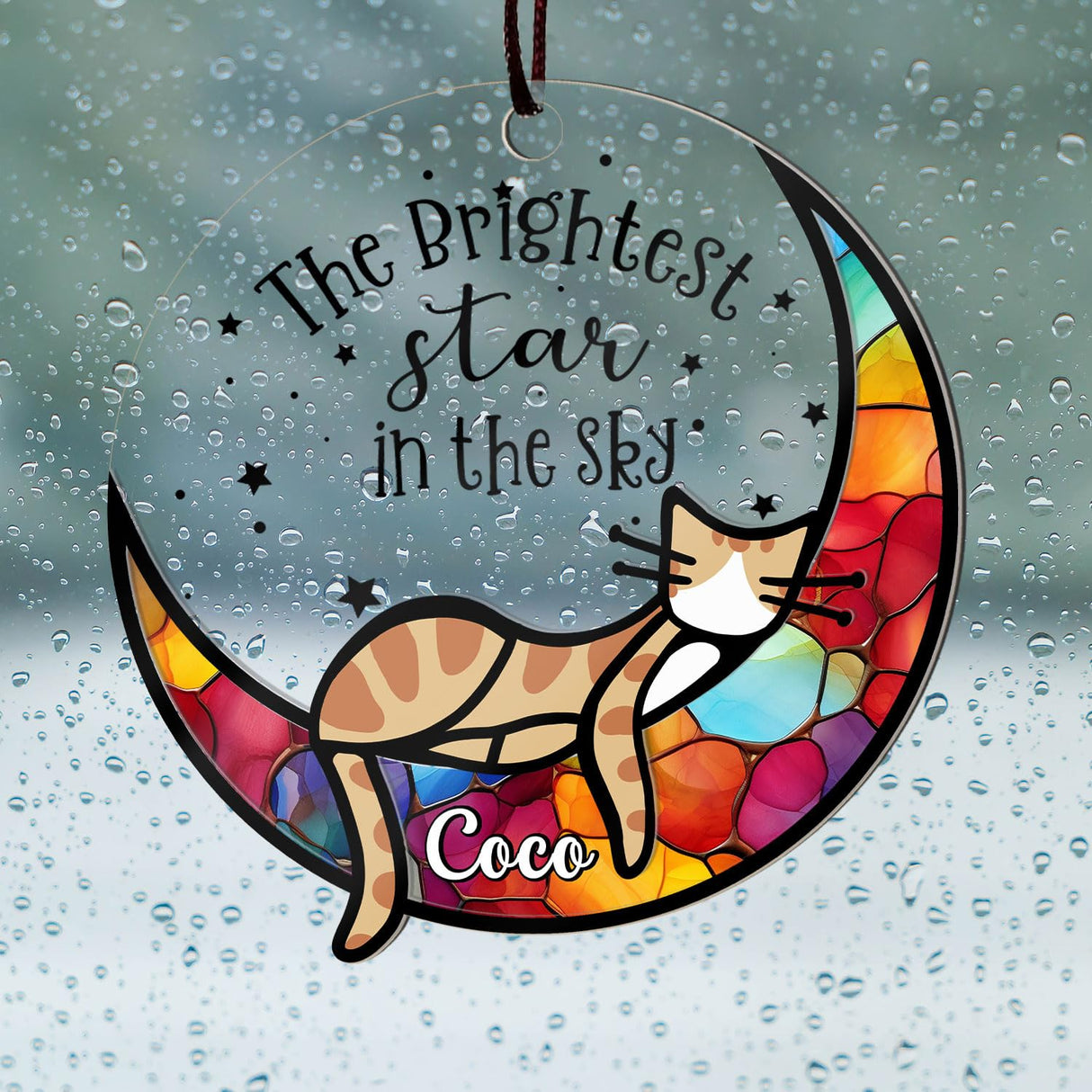 Cat Memorial Gifts for Loss of Cat β Personalized Cat Memorial Suncatcher Ornament, Sympathy Gift for Cat Lovers, Stained Glass Window Hanging, Pet Loss Gift