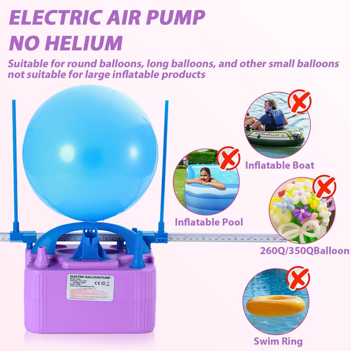 Party Zealot Electric Balloon Inflator Dual Nozzles with Balloon Sizer Air Pump US Standard Plug for Arch, Column Stand, Birthday, Wedding, Christmas, Graduation Party, and Party Decorations