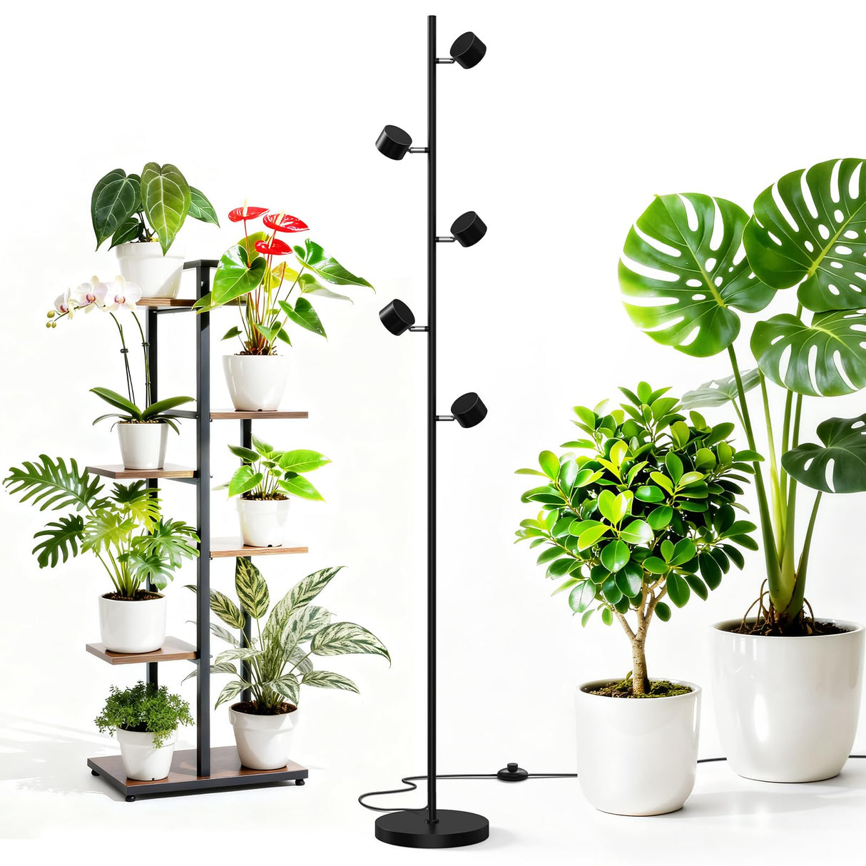 Barrina T1X5 Floor Grow Lights for Indoor Plants, 50W, 5000K, Full Spectrum, Adjustable 5 Heads, High PPFD, 6FT with Foot Switch, Vertical Plant Lights for Growing, Standing Grow Lights for Tall Plant