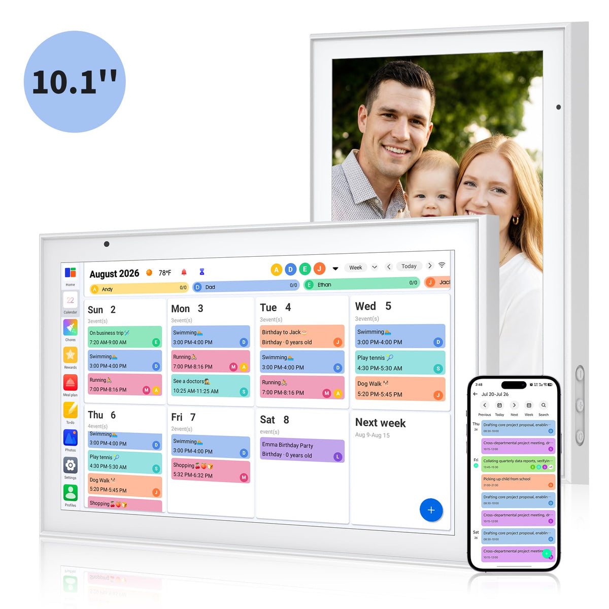 Smart Digital Calendar 10.1 Inch, Electronic Family Calendar Planner with Touchscreen, Shared Chore Chart, Meal Planner, To Do List & Schedule Board, WiFi Digital Family Command Center, Photo Frame