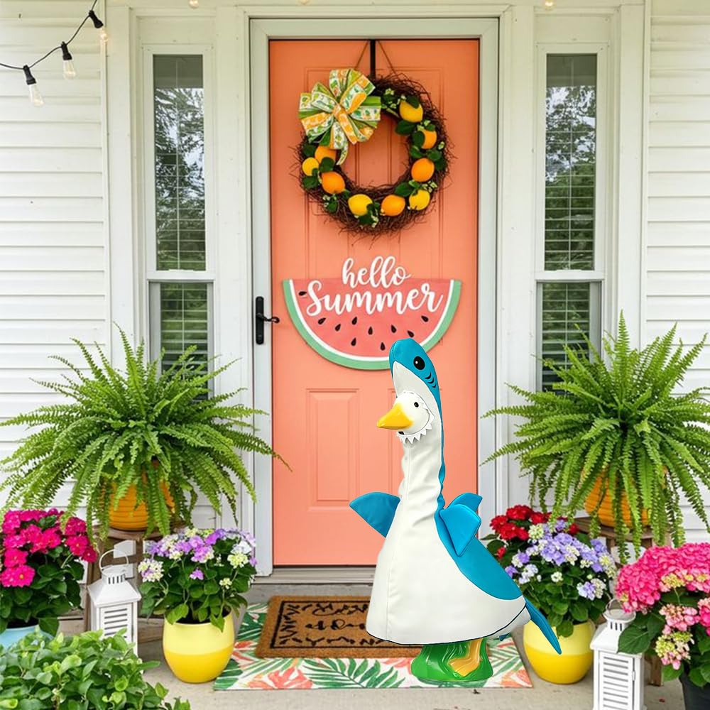 ARGOOFG Summer Porch Goose Outfits for Large 23" H Statue Decor, Shark Blue Costume Set Clothes for Outdoor Patio Lawn Garden Plastic Cement Statue Decoration