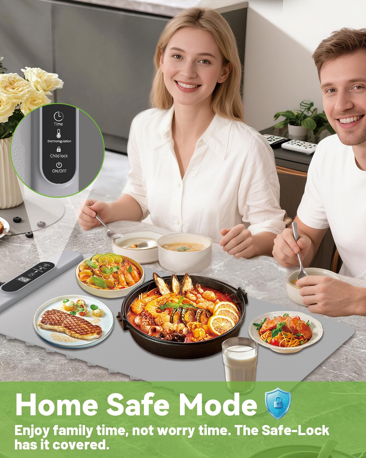Food Warming Mat Electric Tray: YTLAD Silicone Heating Pad with 6 Level Adjustable Temperature and 5 Hours Timer & Family Lock, Foldable Food Warmers for Parties, Daily Use (Grey, 25.6" x 15.55")