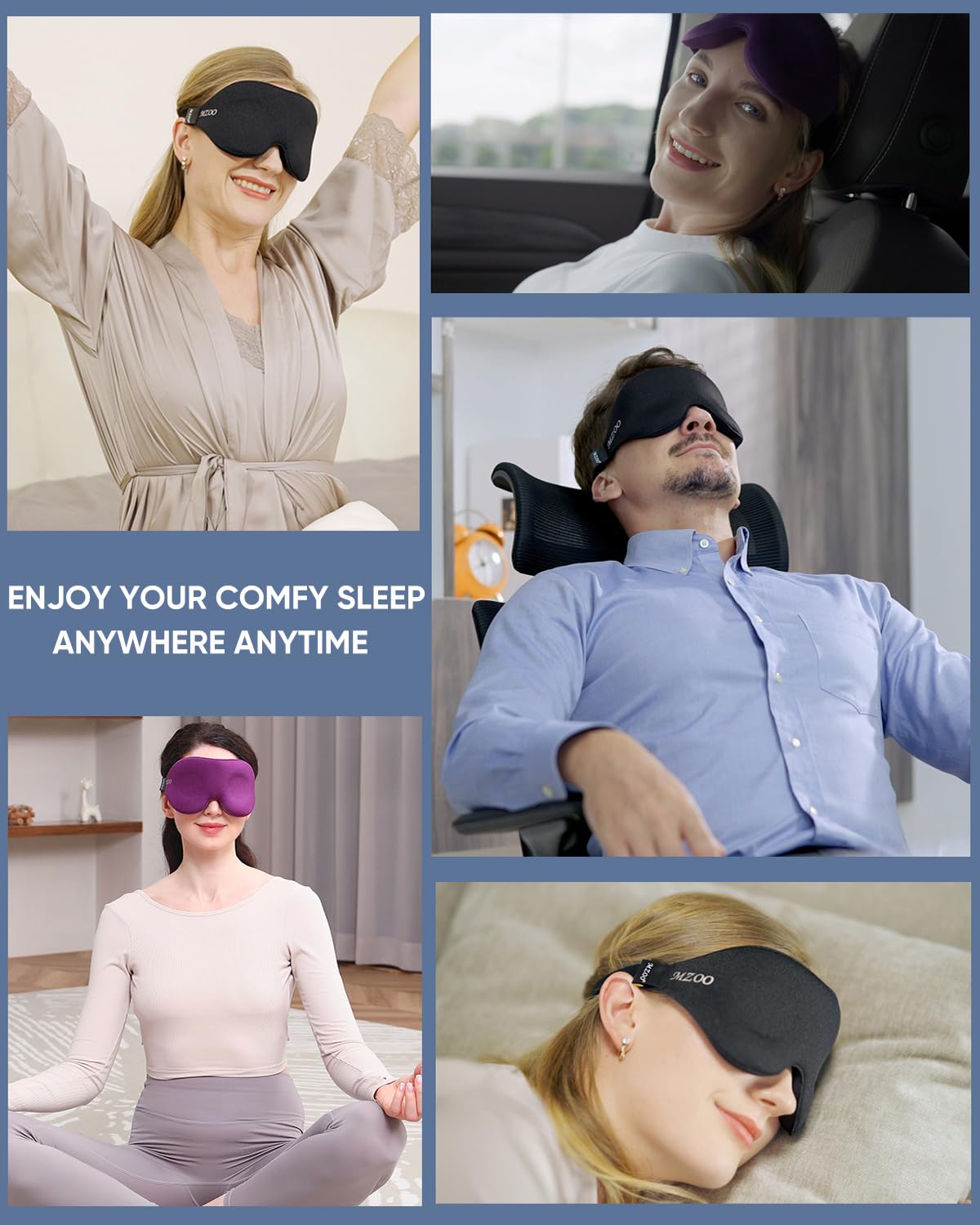 MZOO Sleep Eye Mask for Side Sleeper Men Women, Zero Eye Pressure 3D Sleeping Mask, Light Blocking Patented Design Night Blindfold, Soft Eye Shade Cover for Travel, Blue