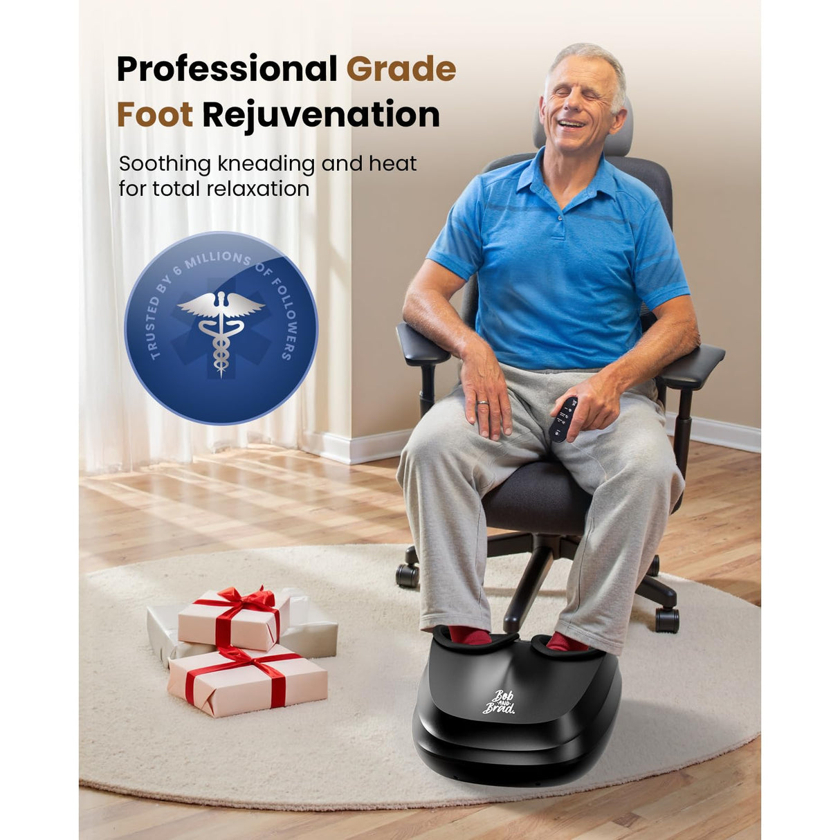 BOB AND BRAD Foot Massager with Heat and Remote,FSA HSA Eligible,Shiatsu Deep Kneading Electric Feet Massager Machine for Plantar Fasciitis, Men Size 12
