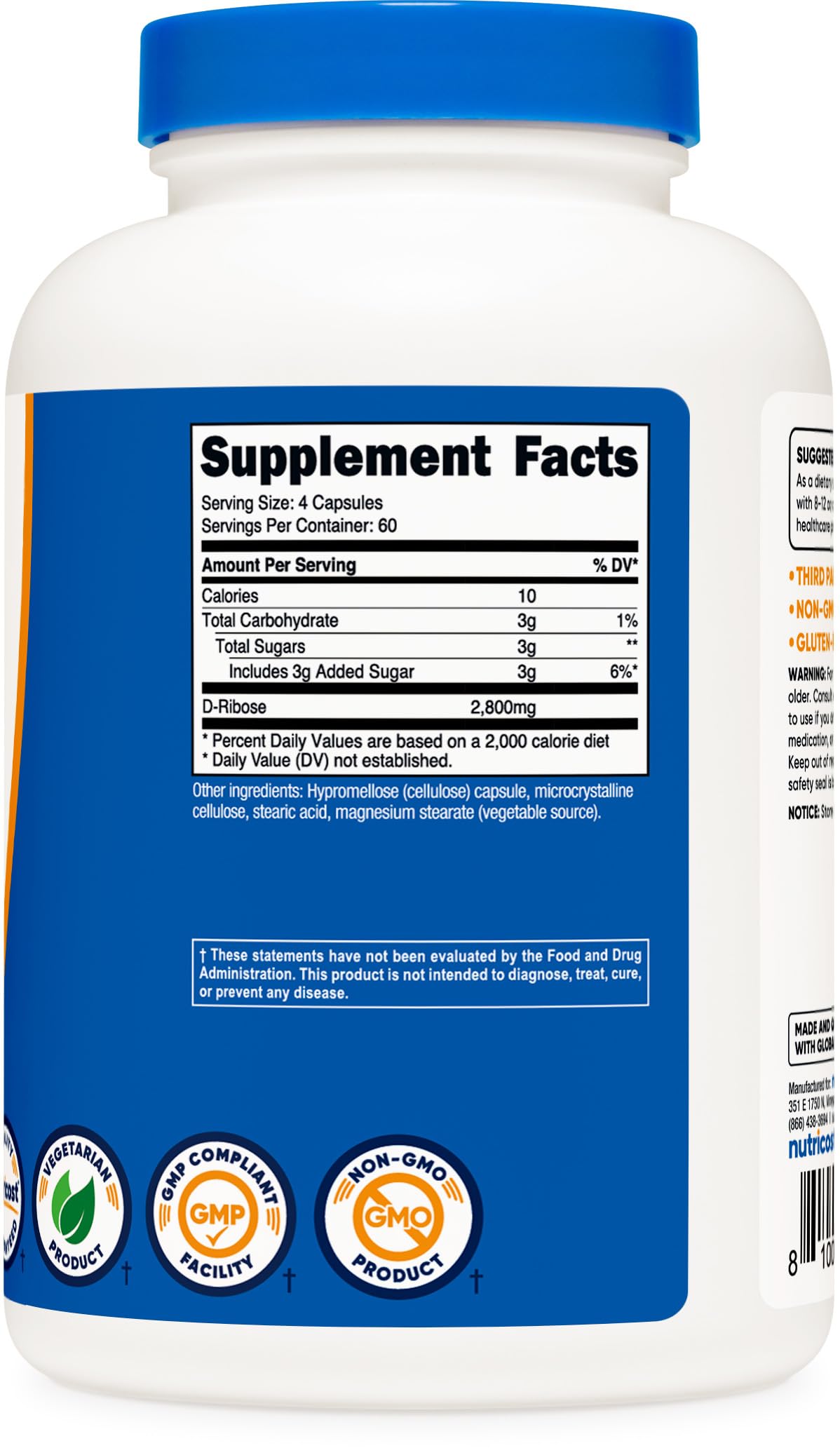 Nutricost D-Ribose 700mg (2800mg Per Serving), 240 Capsules - Vegetarian Friendly, Non-GMO, Gluten Free