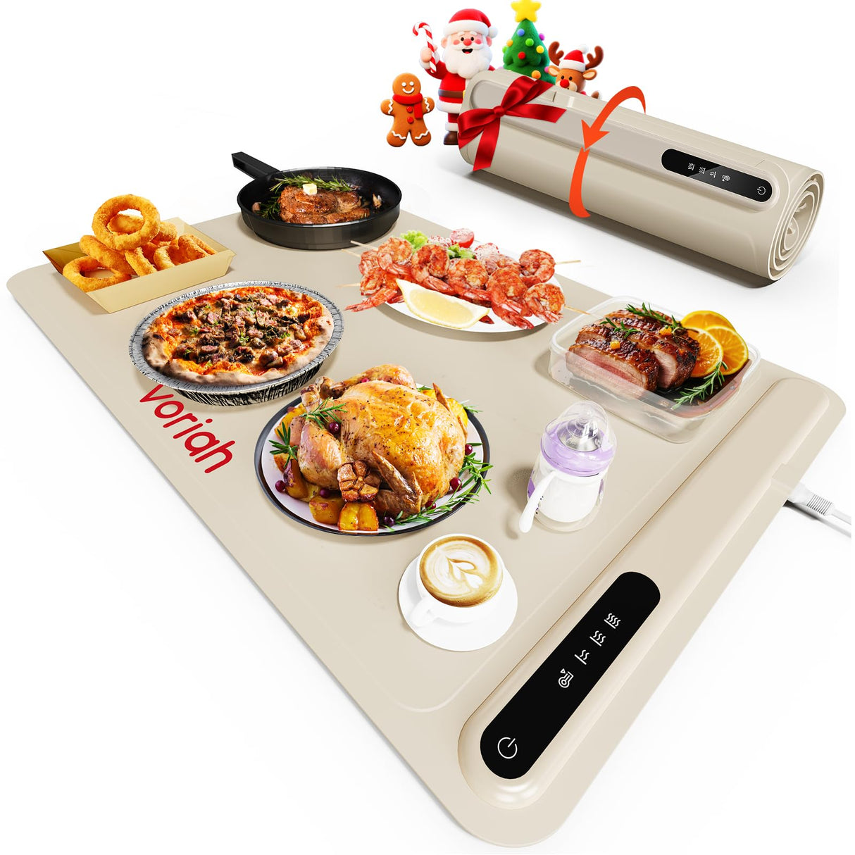 Warming Mat for Food, Voriah Electric Warming Tray with 3 Temp Settings & Auto Shut-Off, Food Warmer with Thick Silicone Surface to Keep Food Warm at Buffet, Parties, and Family Use(Apricot)