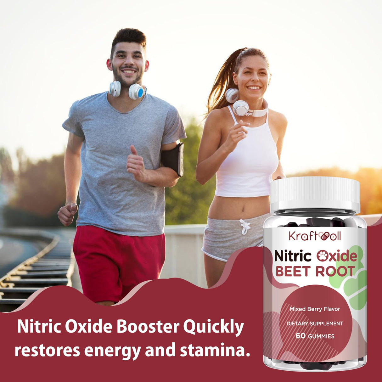 Kraftvoll Nitric Oxide Beet Root Gummies with Grapeseed Powder, Pomegranate Powder, Vitamin C & B12 – Sugar-Free, Mixed Berry Flavor – 60 Gummies